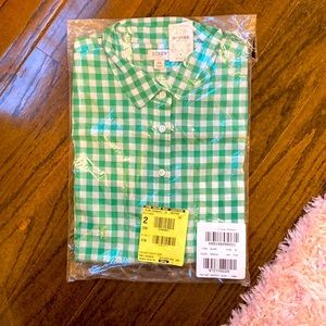 Green gingham long sleeve button down